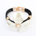 Trendy big flower ladies leather fashion bracelet